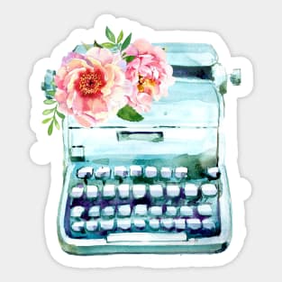 Watercolor typewriter with flowers Sticker